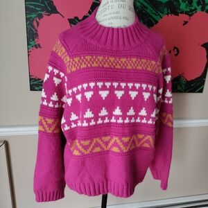 Cozy Knit Universal Thread Pink and Yellow Patterned Sweater